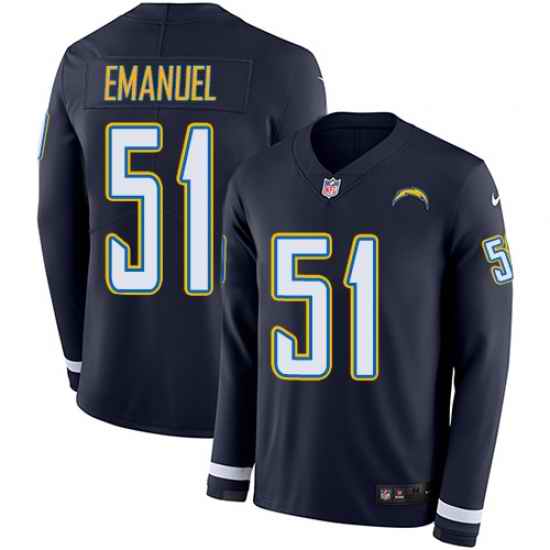 Nike Chargers #51 Kyle Emanuel Navy Blue Team Color Men Stitched NFL Limited Therma Long Sleeve Jersey